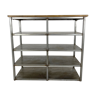 Vintage Industrial Brushed Steel Shelves with Wooden Top