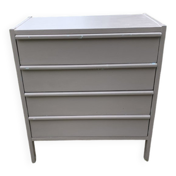 1960s Danish commode in painted grey wood, 4 drawers, mid-century Scandinavian style.