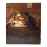 Oil on canvas of an interior scene 1893, old painting signed Marius Jognarelli 19th century