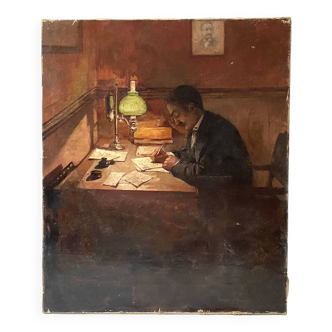 Oil on canvas of an interior scene 1893, old painting signed Marius Jognarelli 19th century