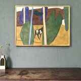 Mid-Century Modern "Modernist Cow" Swedish Vintage Landscape Oil Painting by Ture Fabianssonb
