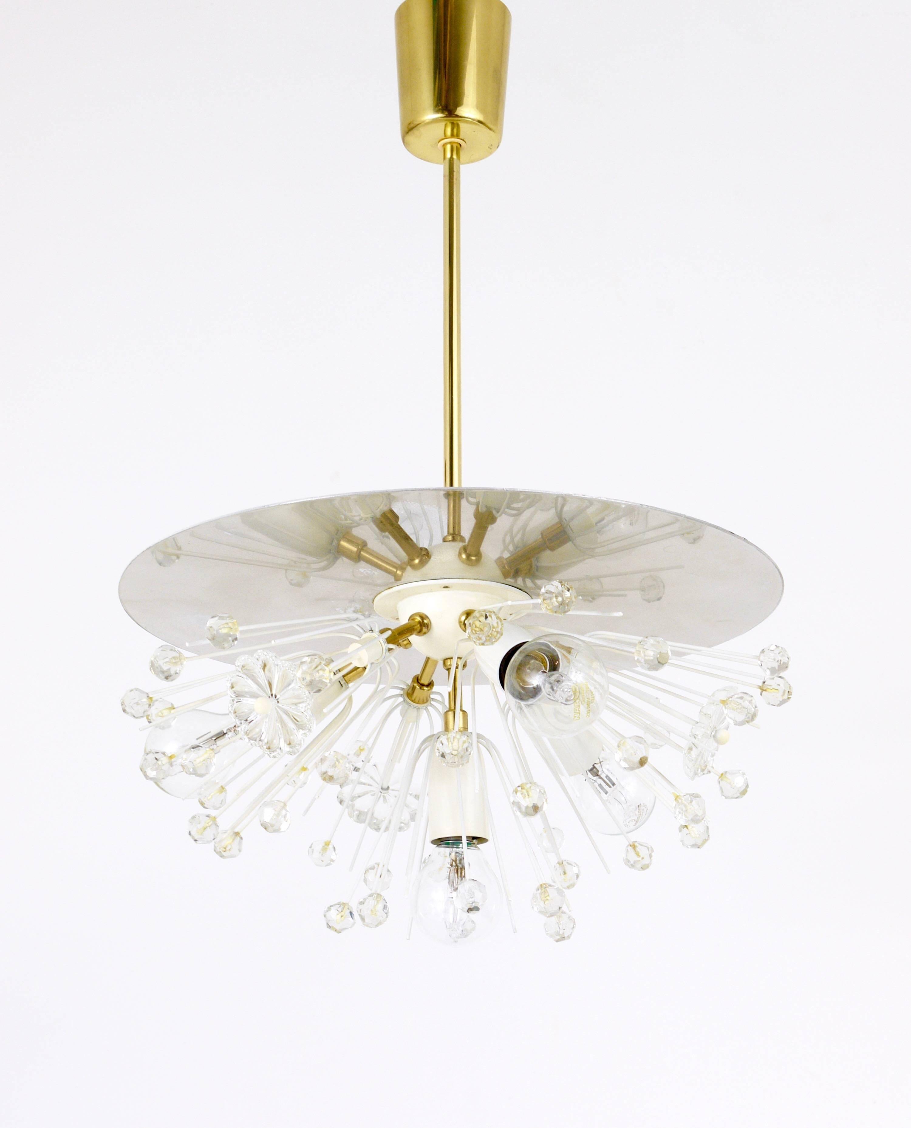 Emil Stejnar Lustre Blowball en Laiton et Cristal, Rupert Nikoll, Autriche, Années 1950