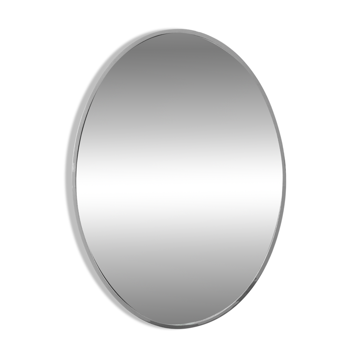 Art Deco Oval Nickel‑Plated Metal Mirror, Belgium, ca. 1925
