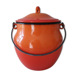 Old enamelled sheet metal cauldron
