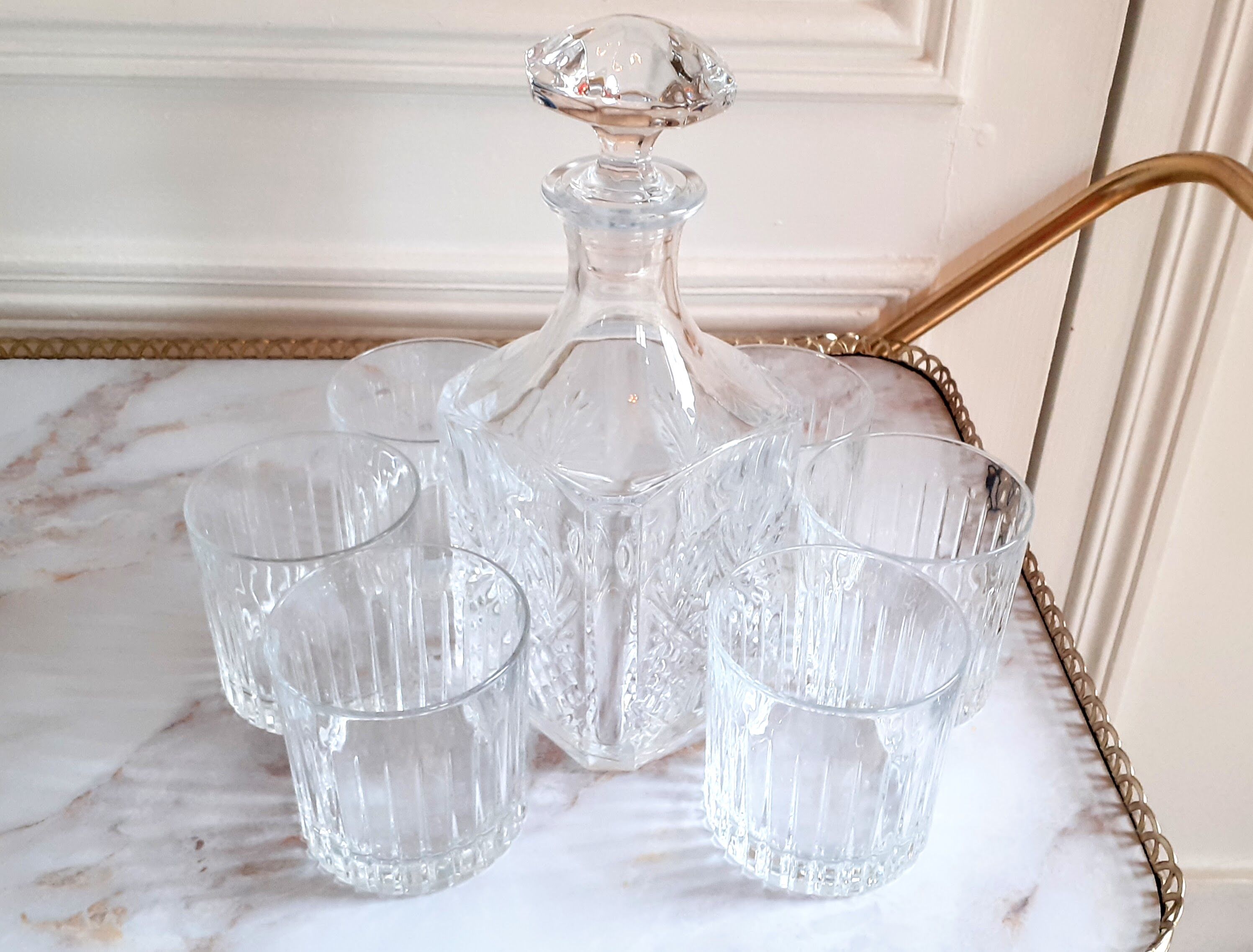 Carafe whisky service and 6 glasses