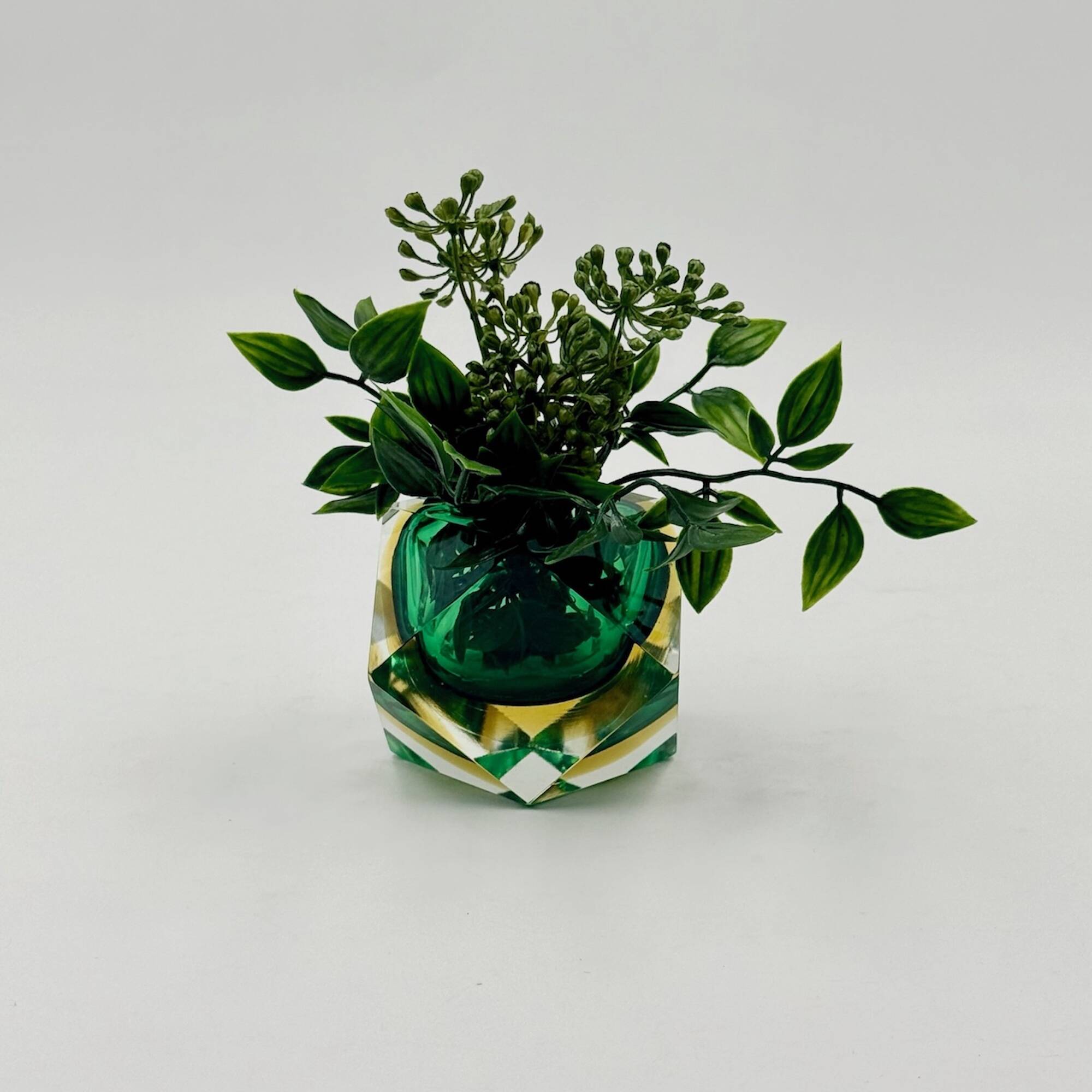 Vase géométrique Murano Sommerso en verre vert émeraude, années 1970