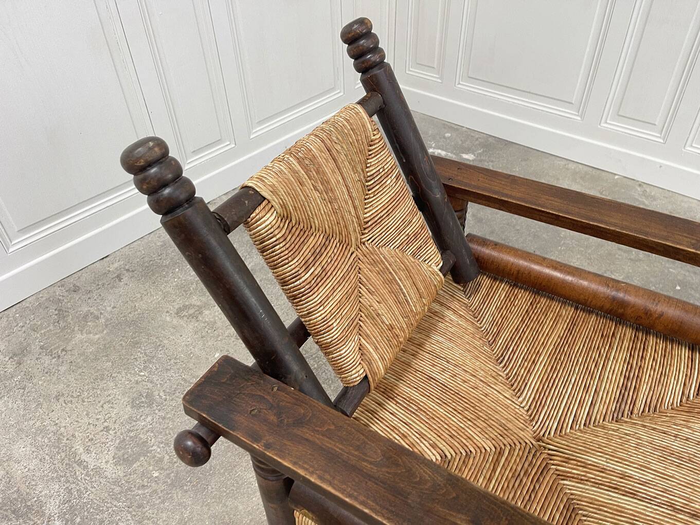 Fauteuil paillé 1950 dlg Dudouyt