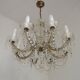 Mid-Century Brass Glass & Crystal Maria Theresa Style 8 Arm Chandelier 5446