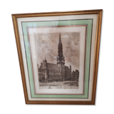 Painting lithograph engraving etching Brussels Town Hall