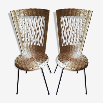 Chair rattan and black metal 1950