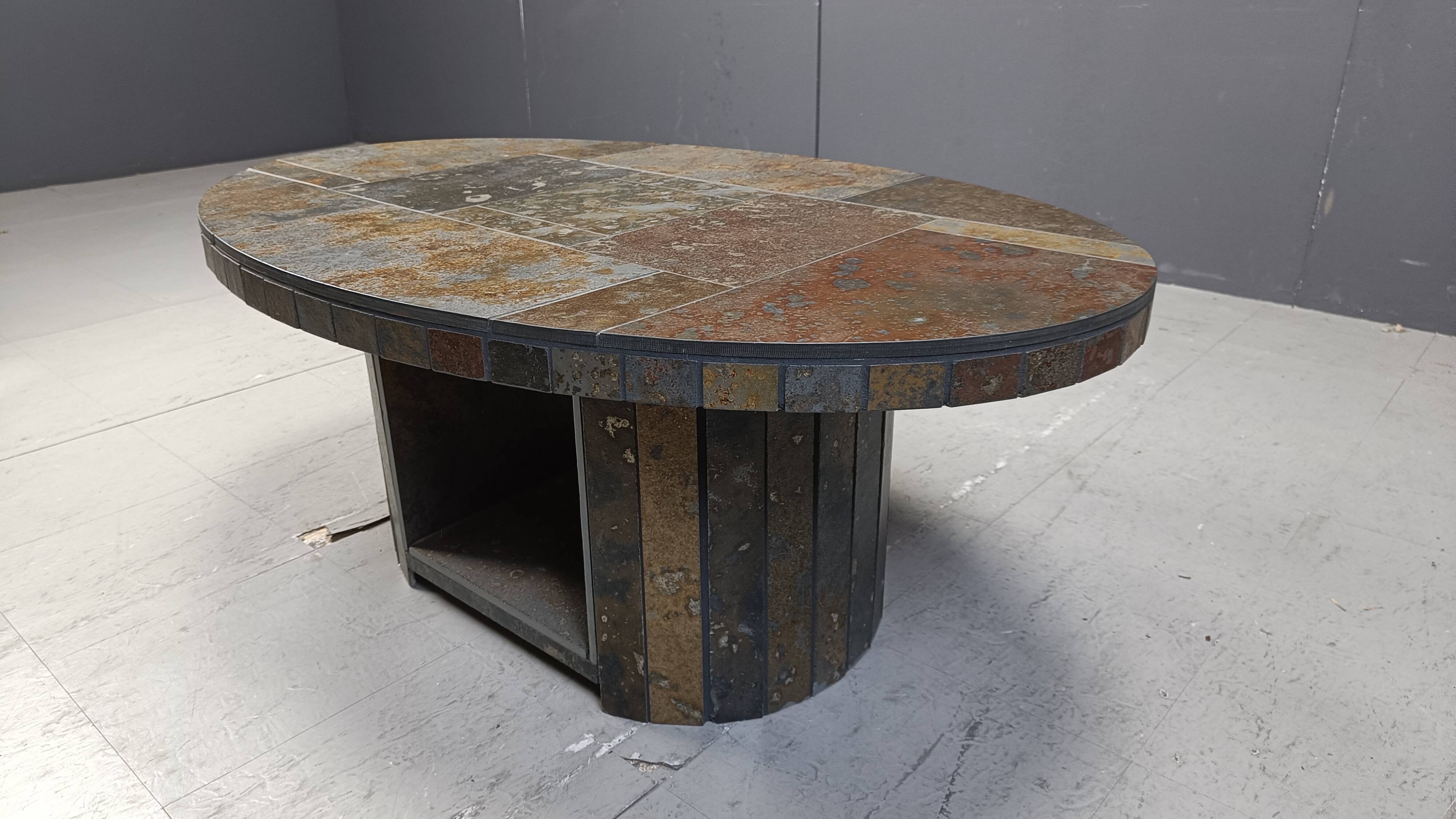 Vintage oval brutalist coffee table, 1970s
