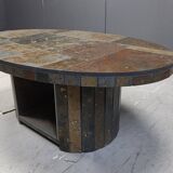 Vintage oval brutalist coffee table, 1970s
