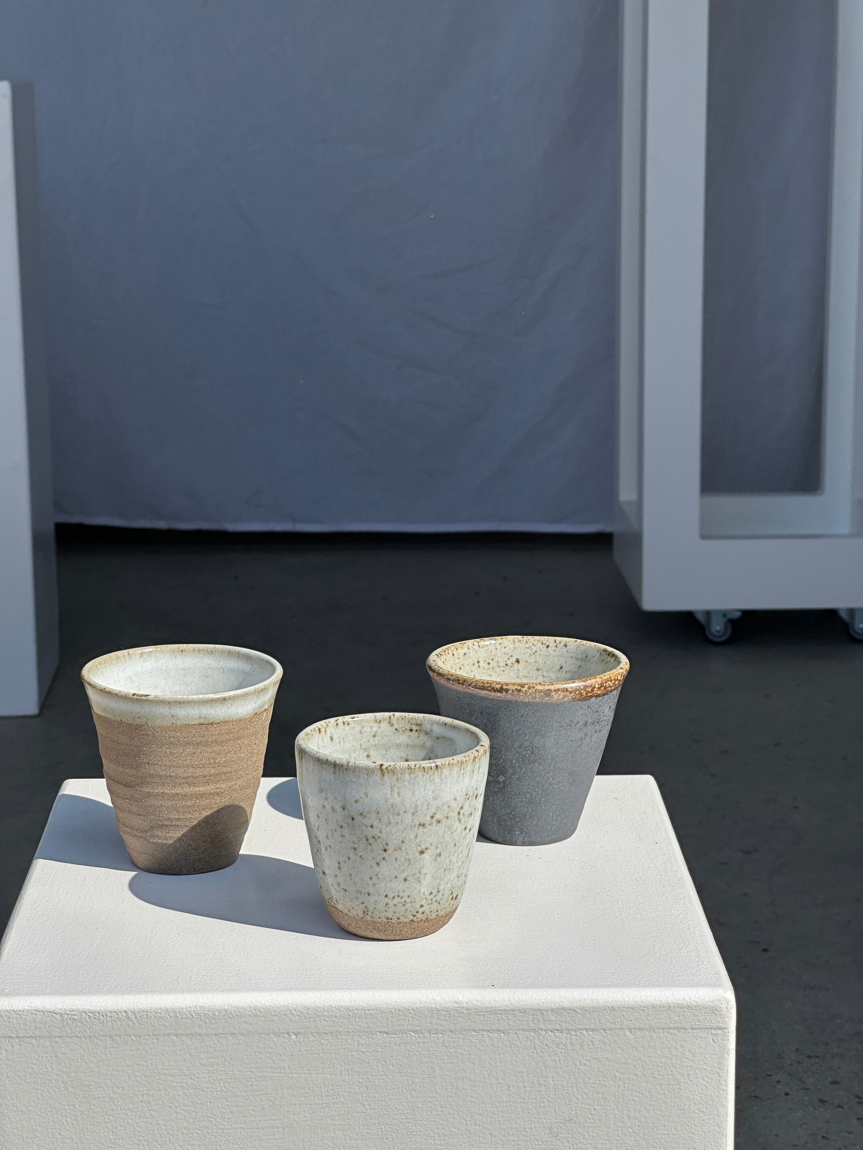 Set of 3 cups / mug in Indonesian ceramic (black, matte brown & speckled glazed)