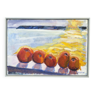 Vintage Expressionists Oil on Canvas with Apples, Signed by Bengt Anders