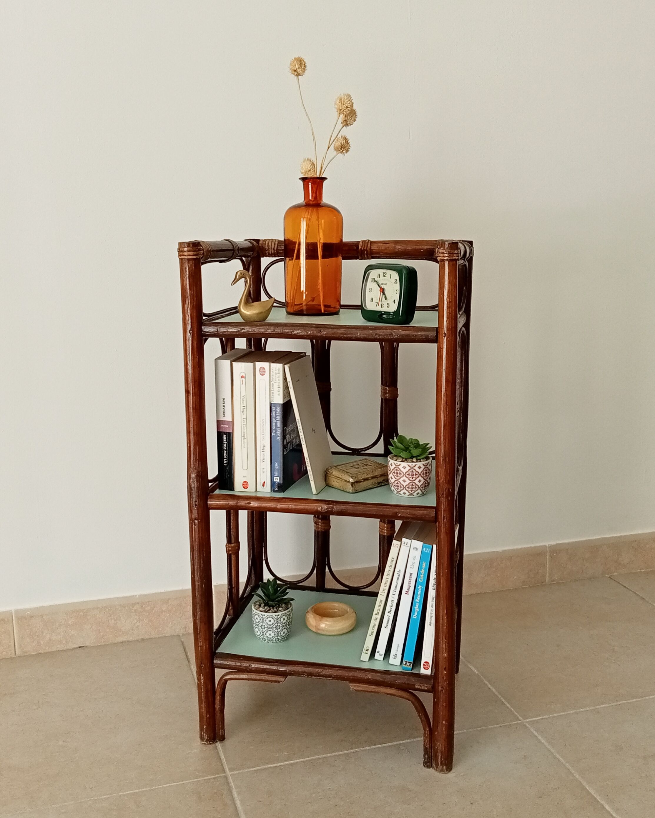 Vintage stand shelf in bamboo and rattan