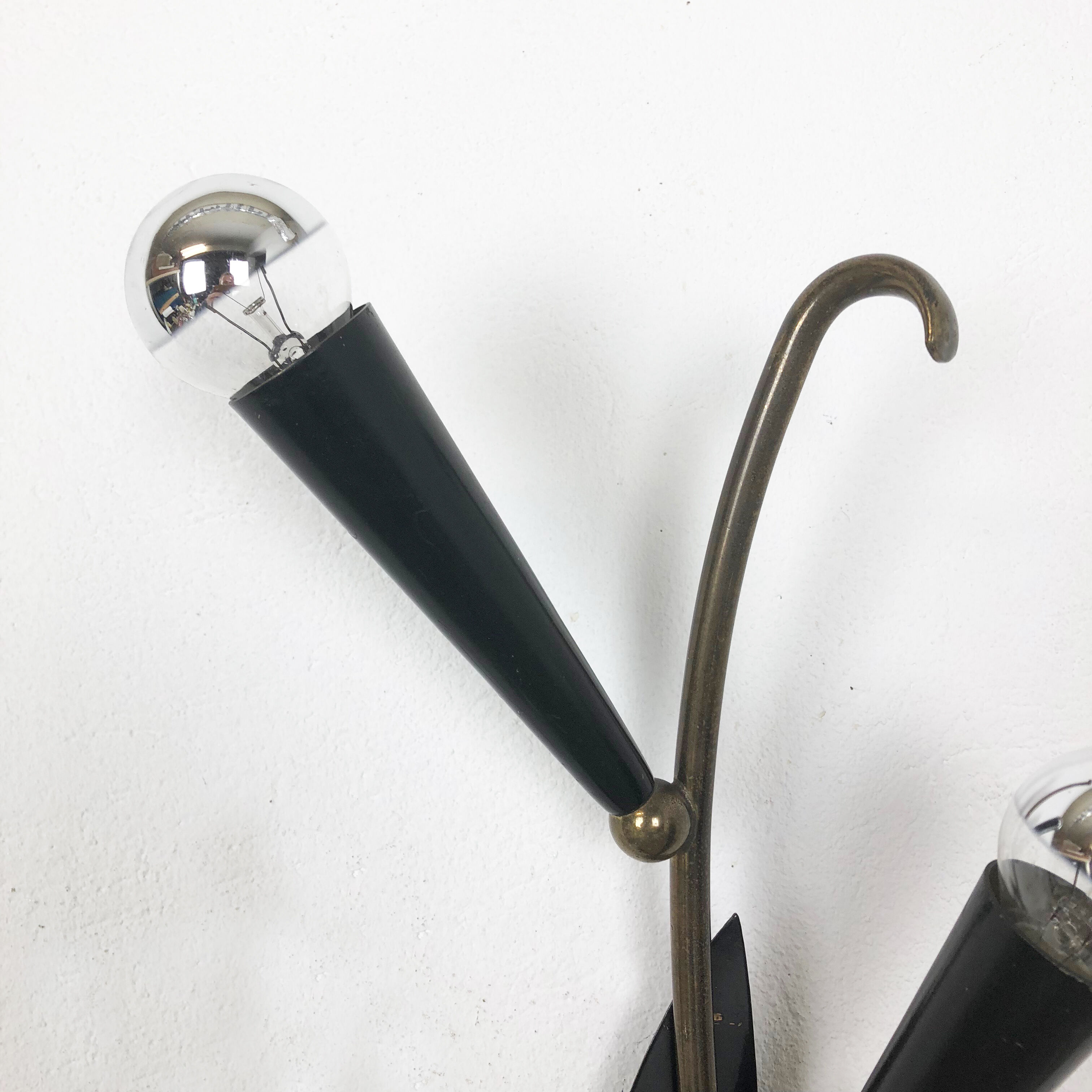 Extra Large Modernist Brass Floral Theatre Wall Light Sconces, France, 1950