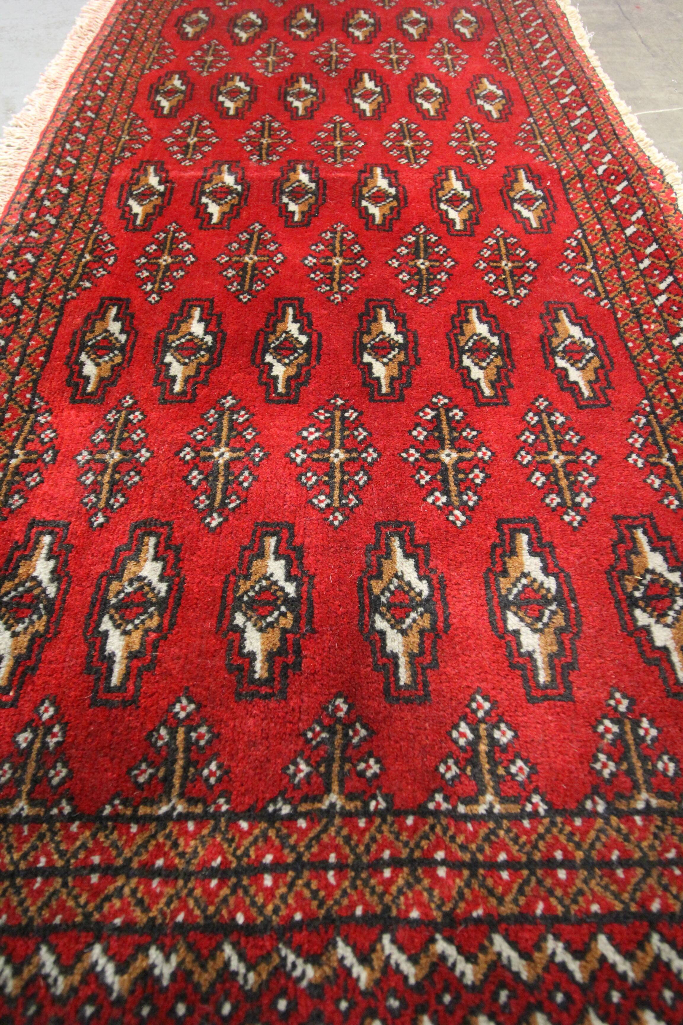 Red wool persian turkmen rug handwoven oriental small area rug- 60x130cm