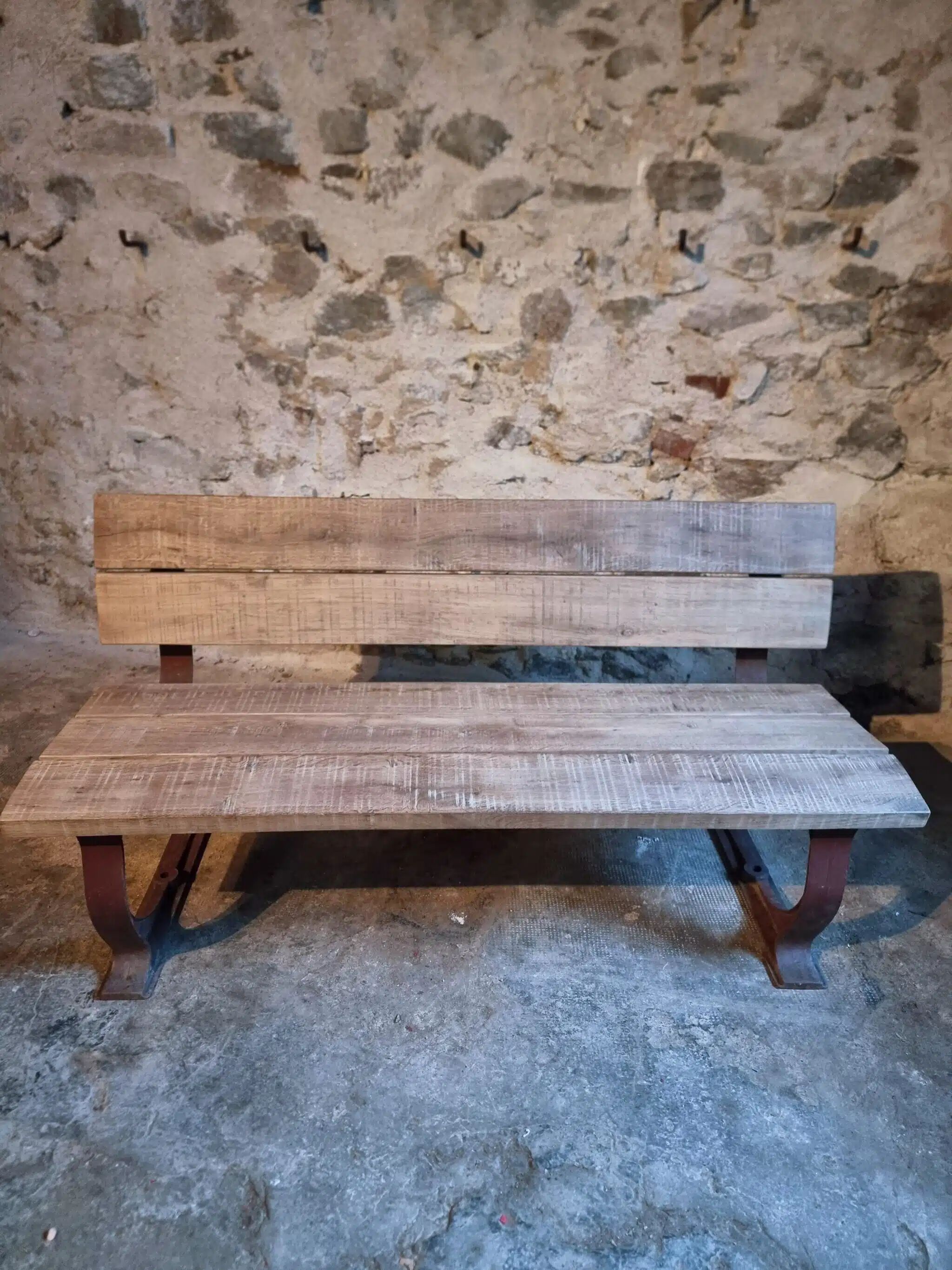 Vintage garden bench – oak and cast iron – from the 1960s