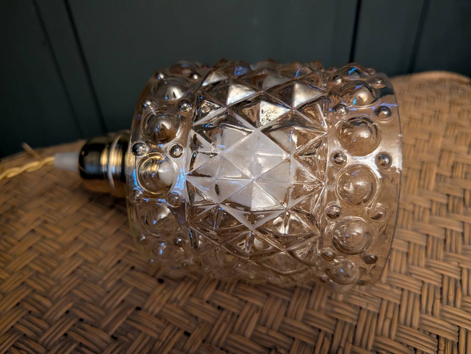 Geometric relief moulded glass lampshade from the 1970s.