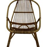 Ensemble vintage de 4 fauteuils club en rotin Rohe Noordwolde 1960