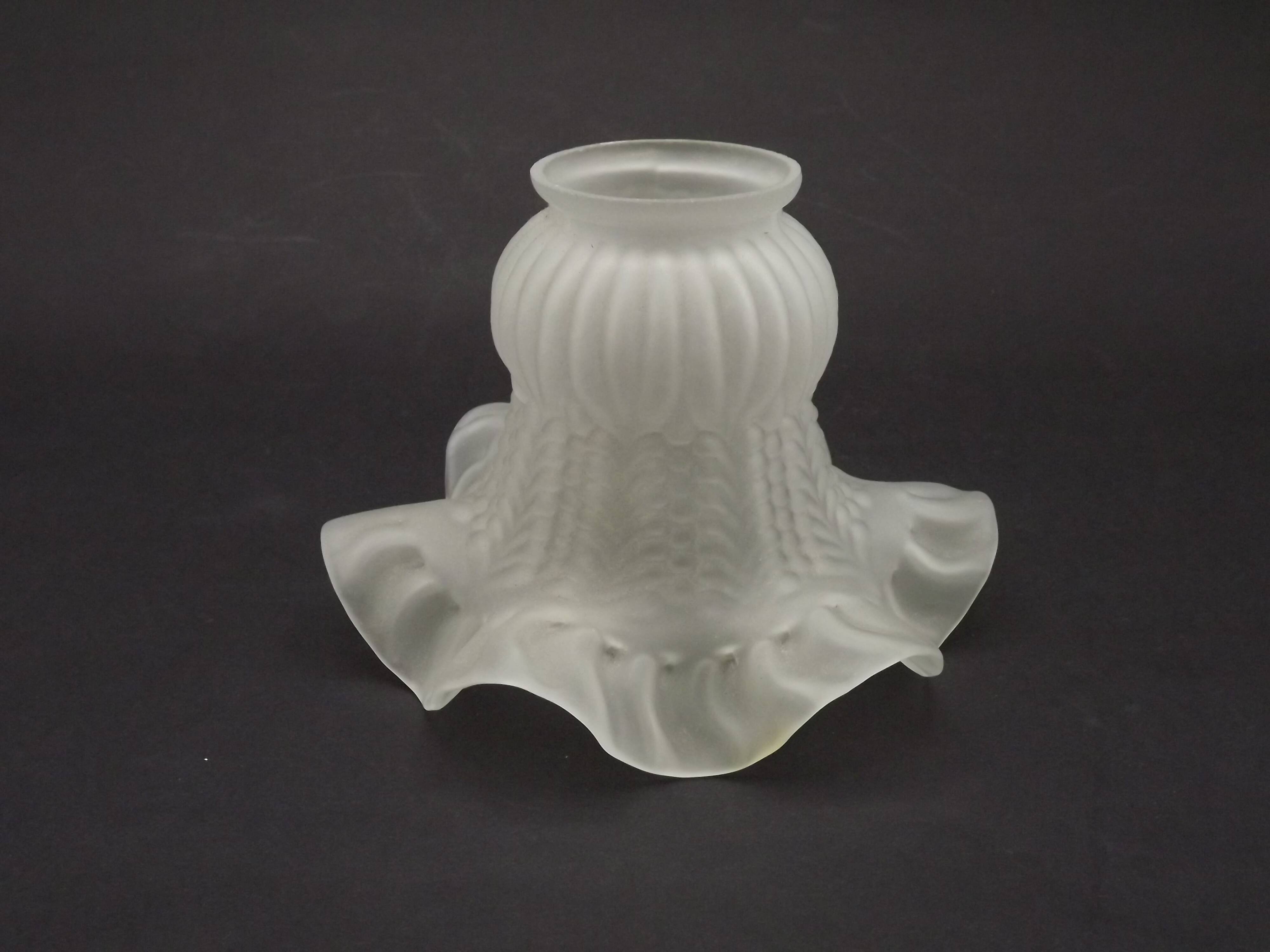French vintage white opaque glass replacement shade with frilled edge.