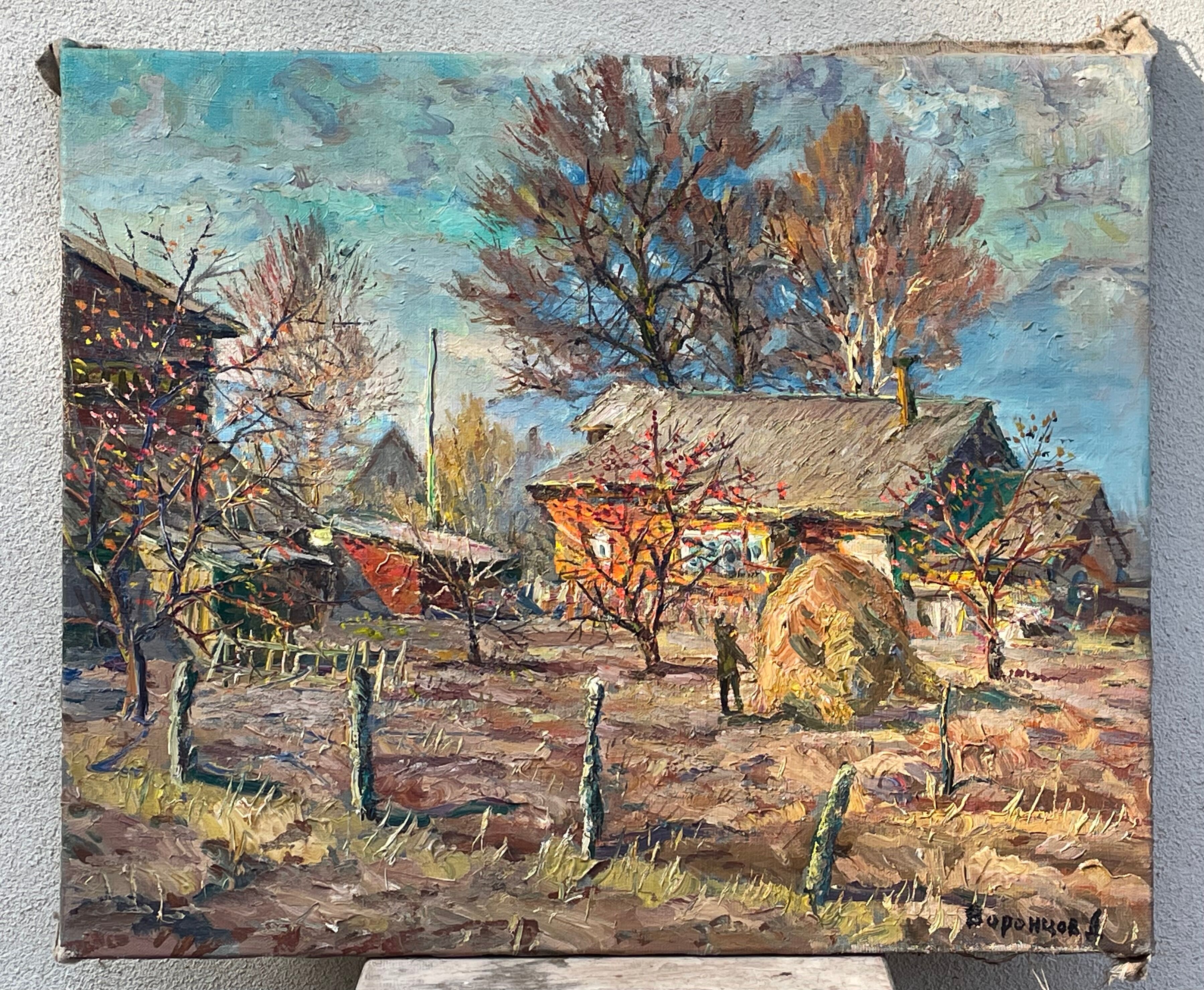 Early twentieth century oil on canvas / knife, Country hamlet, signature to identify