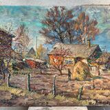 Early twentieth century oil on canvas / knife, Country hamlet, signature to identify