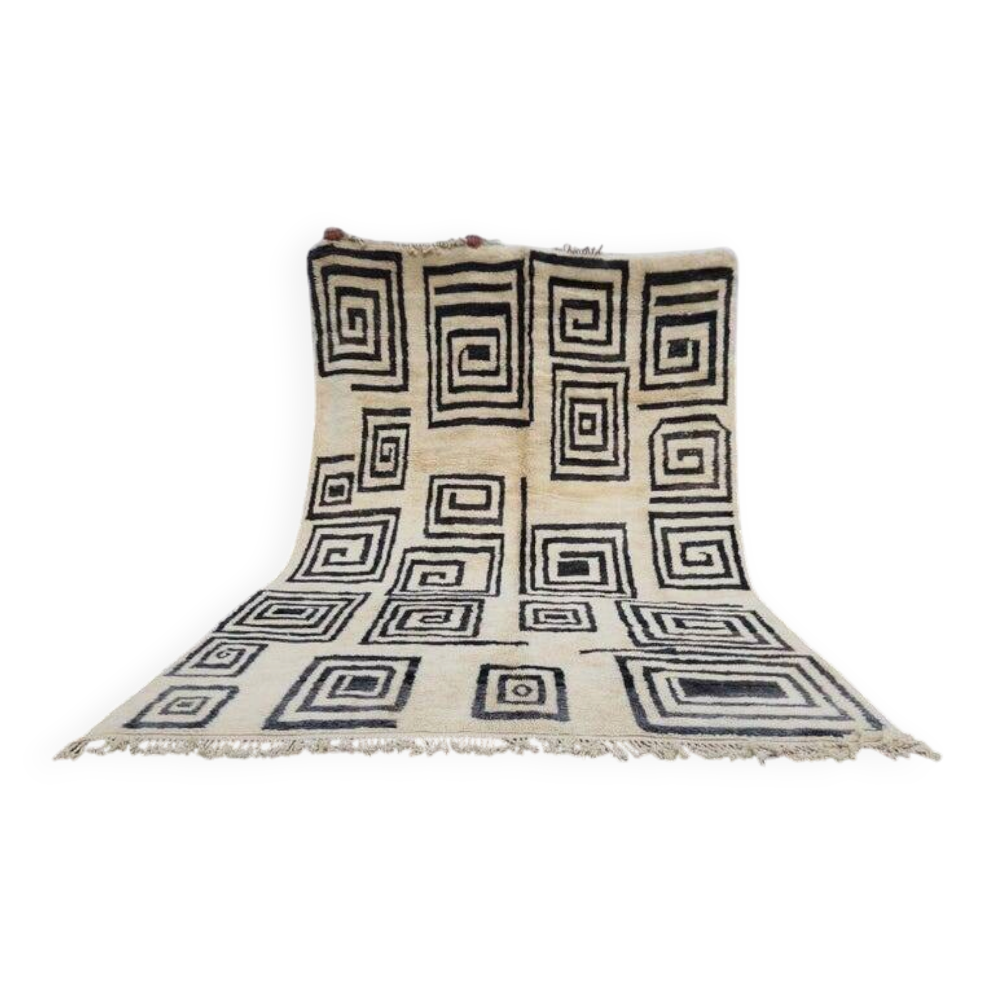Moroccan Berber rug in cream and black 300x200 cm – spiral geometric pattern