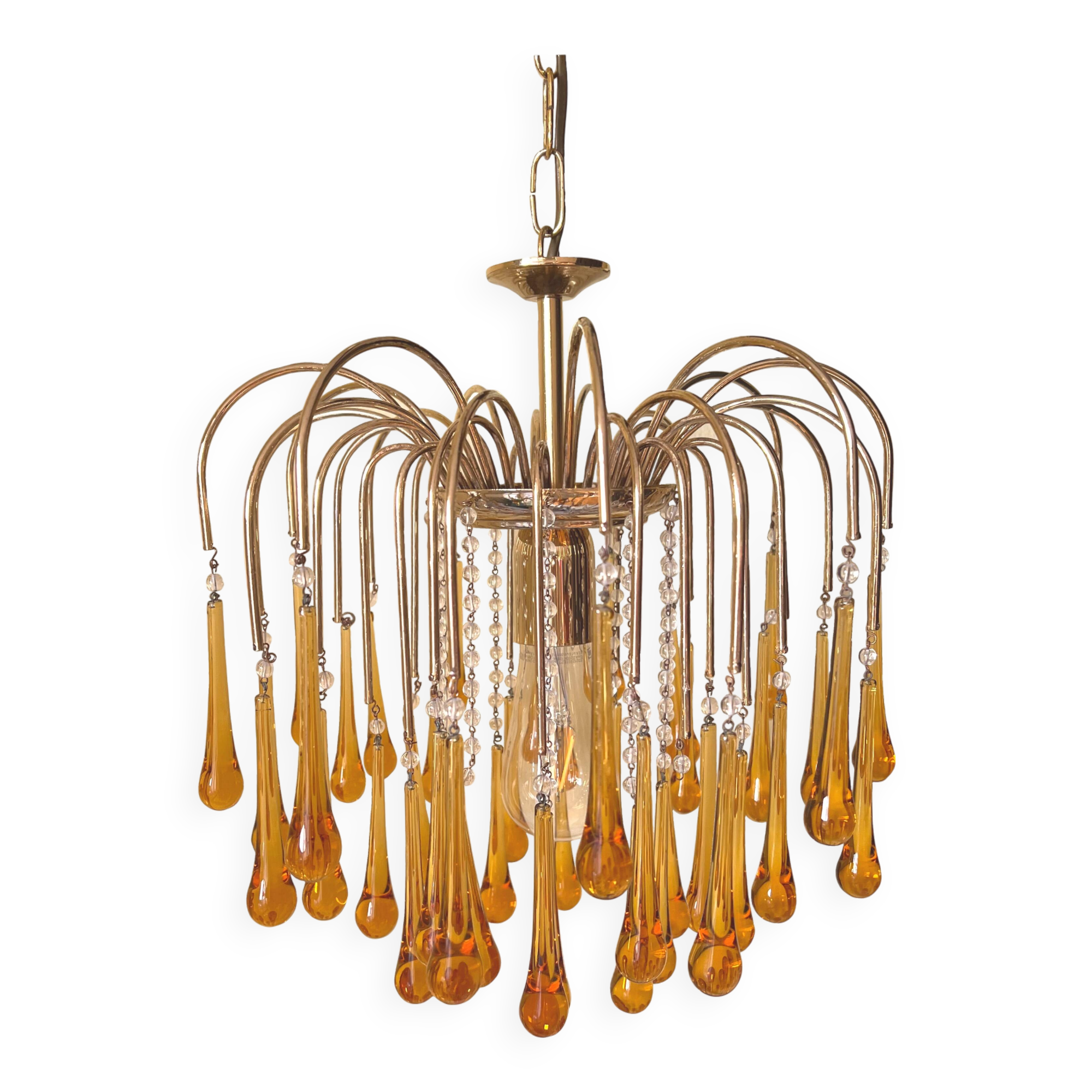 Vintage Murano Amber Glass Teardrop Chandelier - 1960-70s