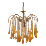Lustre vintage en verre ambré de Murano en forme de larme, années 1960-1970