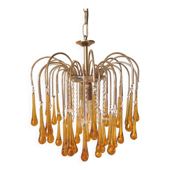 Lustre vintage en verre ambré de Murano en forme de larme, années 1960-1970