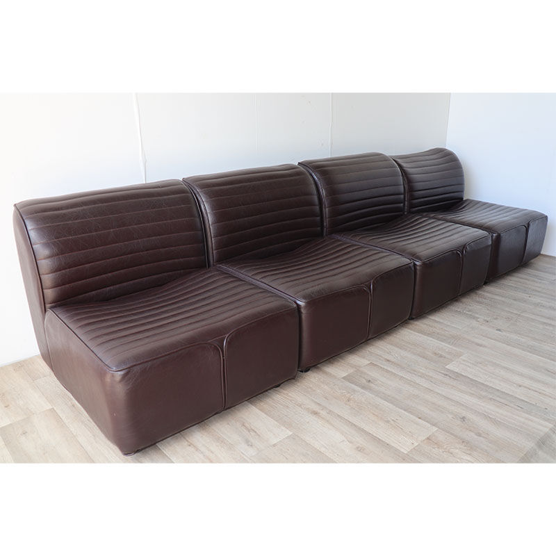 Canapé modulable vintage en cuir marron, 1970