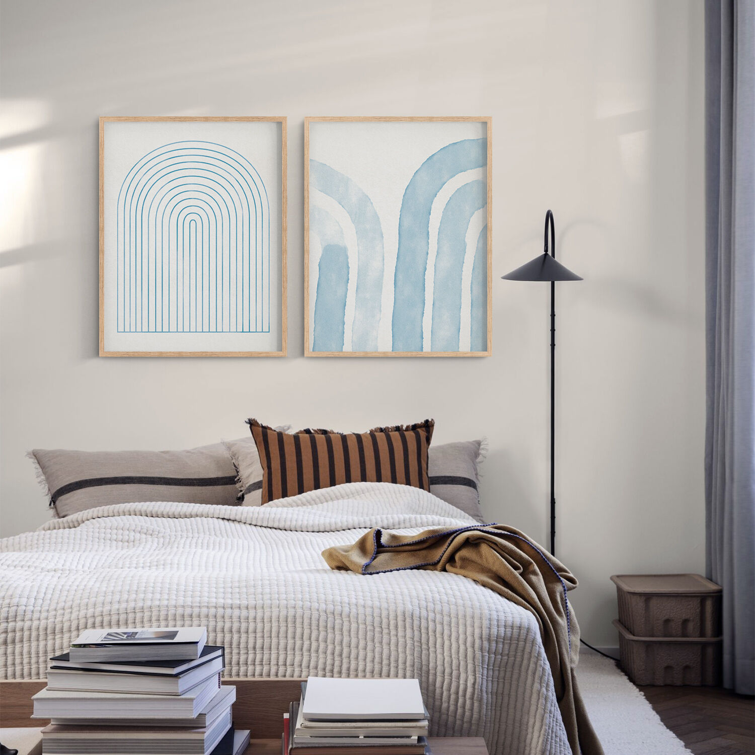 Pair of giclee prints, abstract blue wall art set of two, 50x70cm