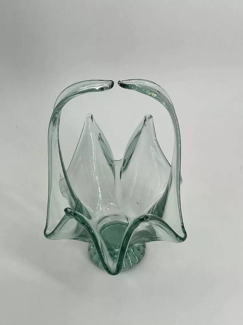 Large vintage blown glass fruit basket pocket tray