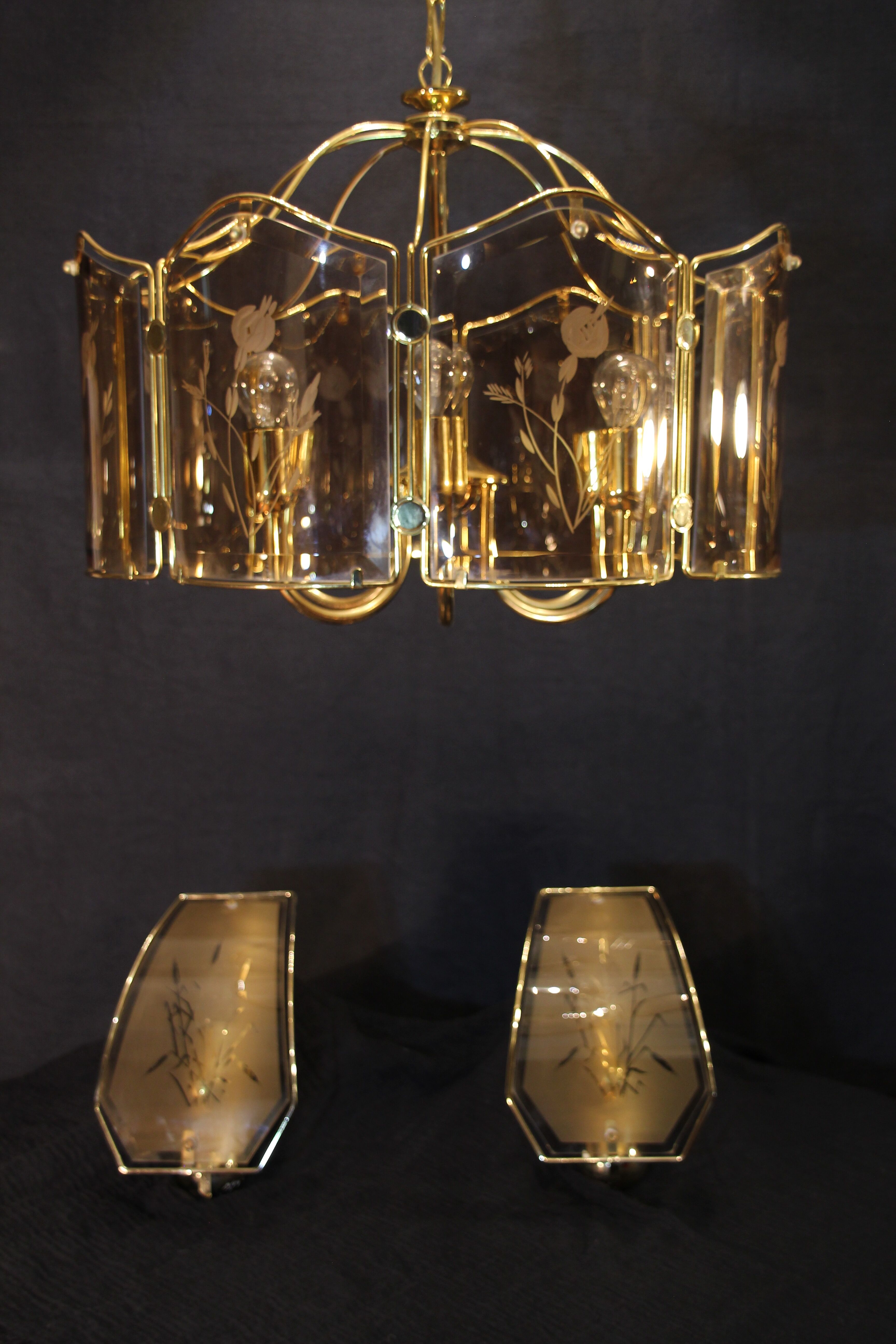 Lustre with brass sconces pair, Mid-Century Italy