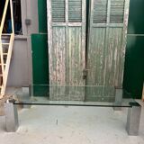 Table basse vintage moderniste en verre et chrome