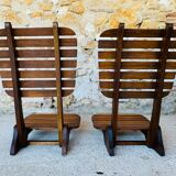 Pair of vintage folding chairs with slats, 1950-1960