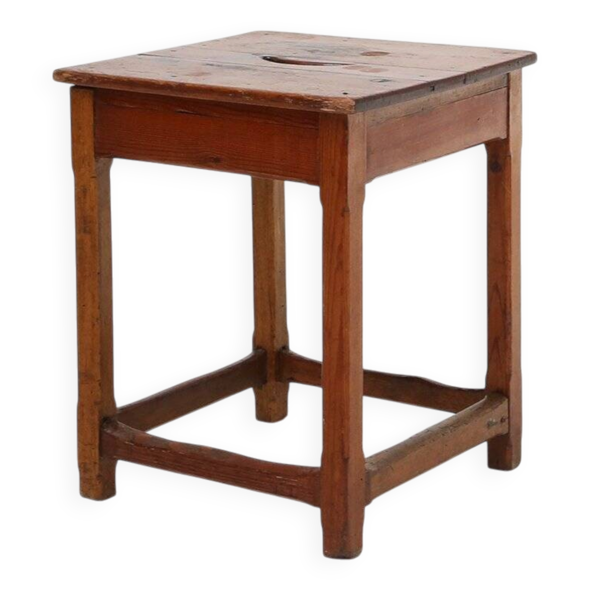 Industrial Square Wooden Stool with Handle, Belgium, 1920s