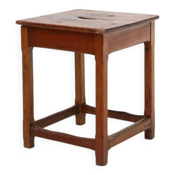 Industrial Square Wooden Stool with Handle, Belgium, 1920s