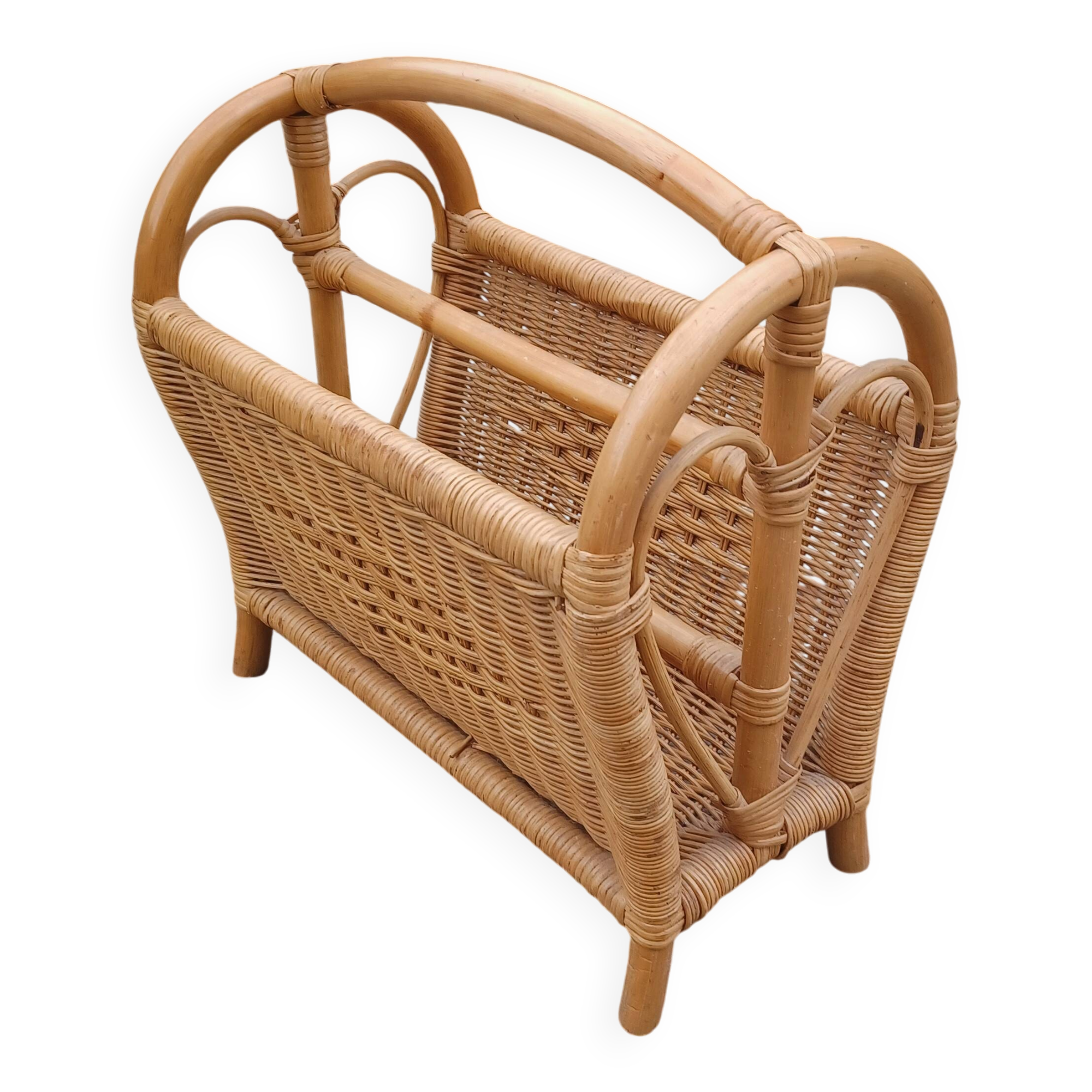 Vintage bamboo and rattan magazine rack -