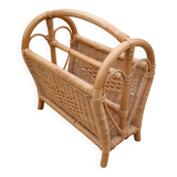 Vintage bamboo and rattan magazine rack -