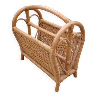 Vintage bamboo and rattan magazine rack -