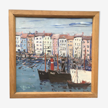 Port of marseille, oil on panel signed. 43x45cm