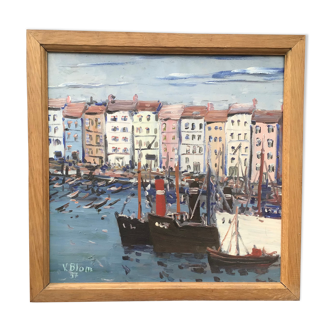 Port of marseille, oil on panel signed. 43x45cm
