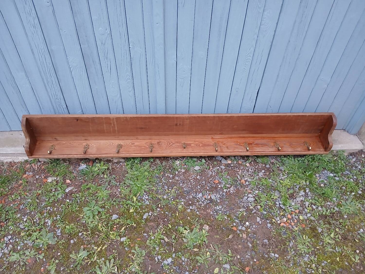 Very large antique wooden shelf/pot rack