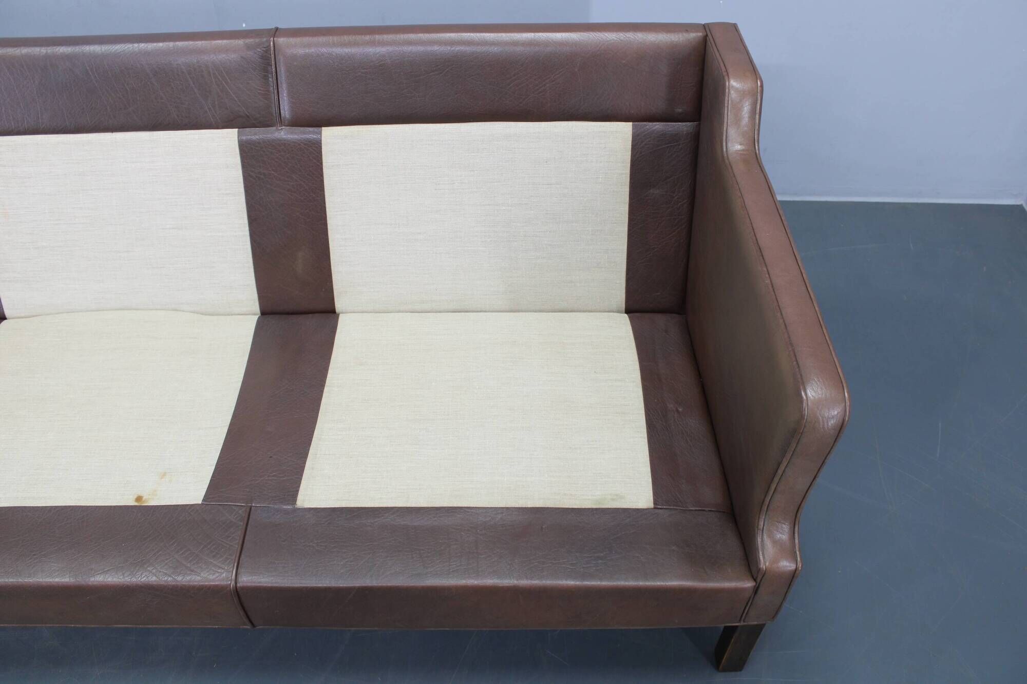 Danish mid-century three-seat brown leather sofa, 1970s