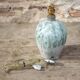 Vintage blue/grey glazed stoneware lamp, round lamp base, lamp stand.