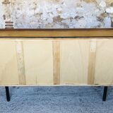 Small vintage row with sliding doors, metal legs Circa 50's