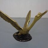 French Swan Coffee Table in Brass and Glass, 1960s