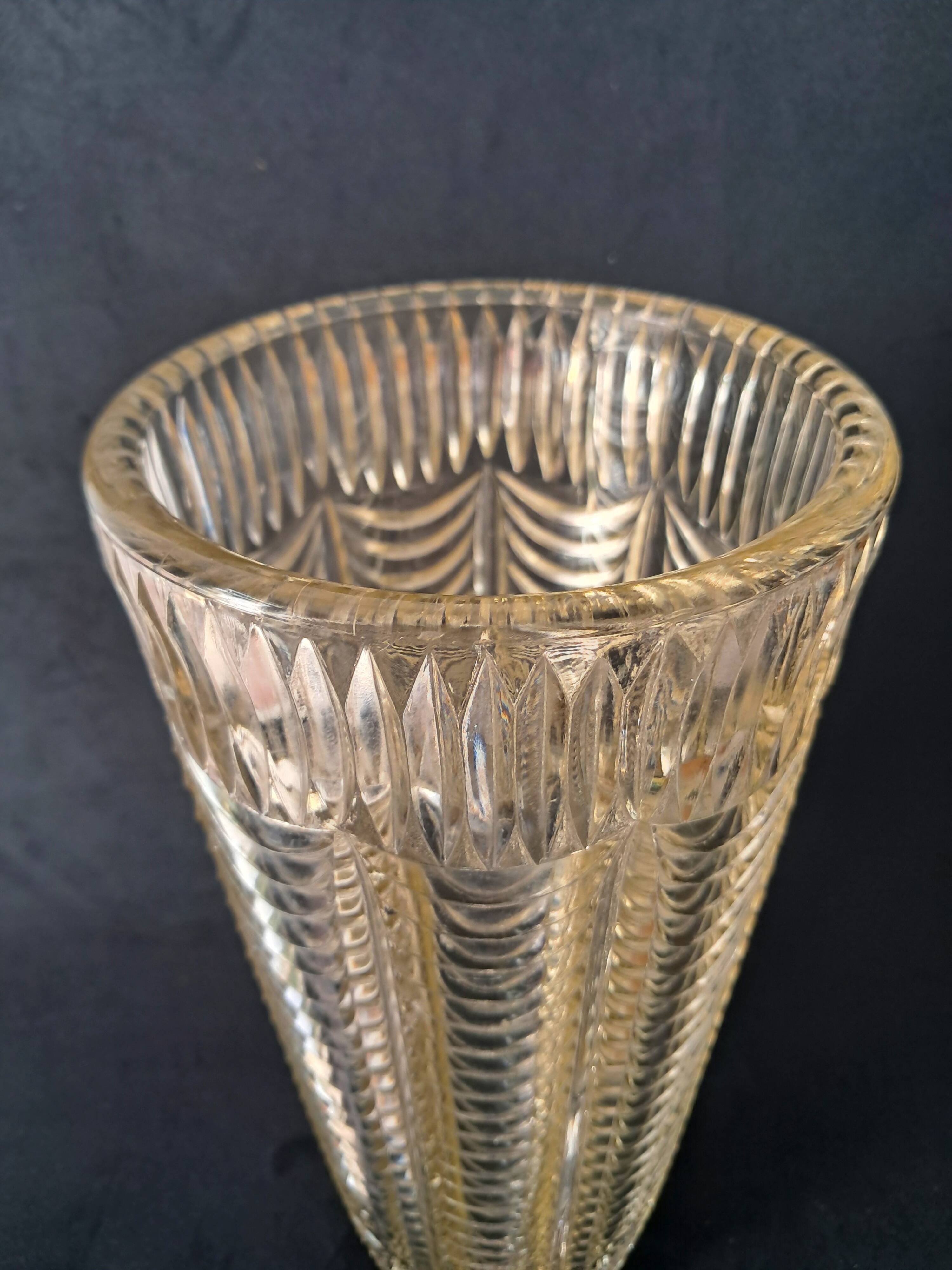 Large Art Deco Style Clear Pressed Glass Vase